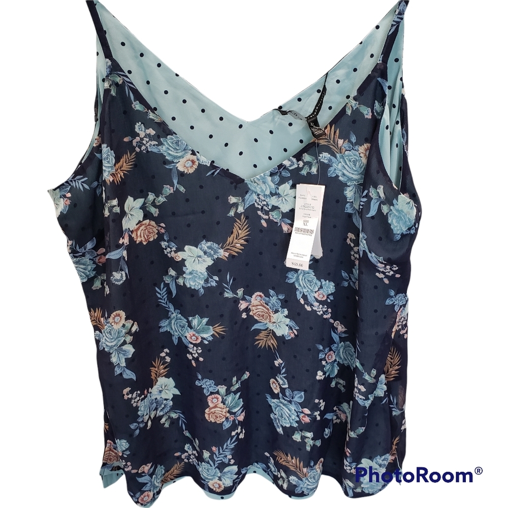 NWT White House Black Market- reversible swing cami tank floral polka dot